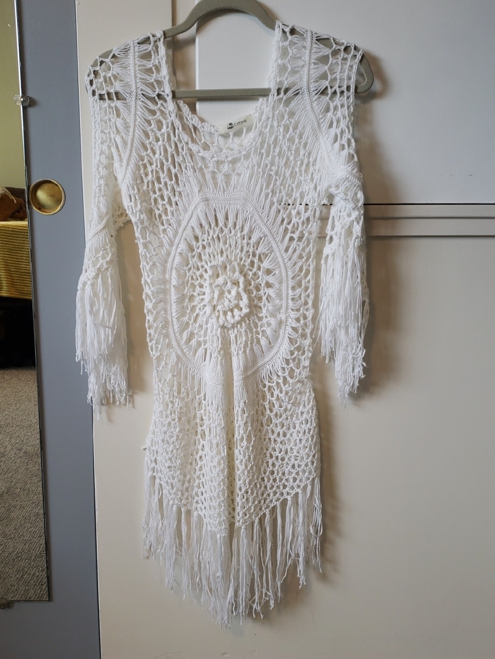 Cupshe White Crochet Fringe Beach Cover-Up